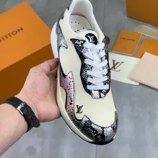 Louis Vuitton LV Trainer Beige Silver Asymmetrical Snake-Embossed Panels Monogram Branding Lifestyle Sneakers