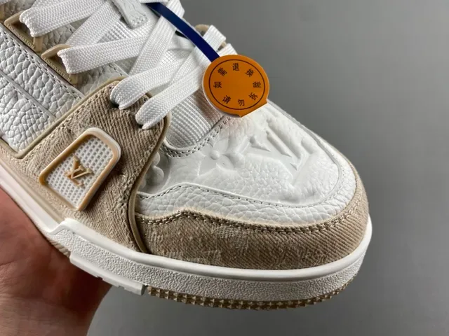 Louis Vuitton LV Trainer Beige White Layered Monogram Leather Textile Overlays Lifestyle Sneakers 2