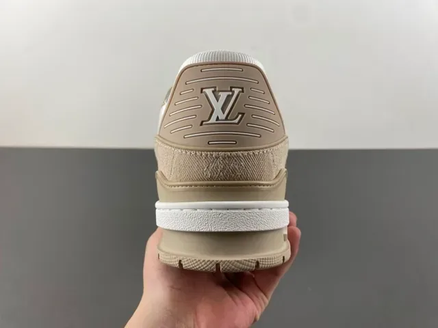 Louis Vuitton LV Trainer Beige White Layered Monogram Leather Textile Overlays Lifestyle Sneakers 4