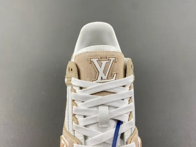 Louis Vuitton LV Trainer Beige White Layered Monogram Leather Textile Overlays Lifestyle Sneakers 6