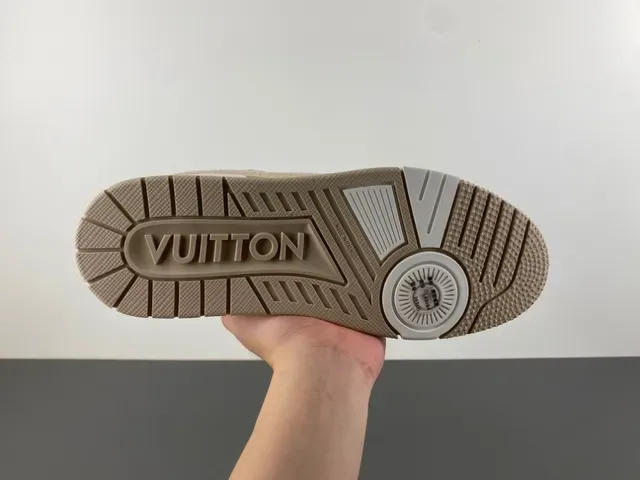 Louis Vuitton LV Trainer Beige White Layered Monogram Leather Textile Overlays Lifestyle Sneakers 9