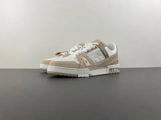 Louis Vuitton LV Trainer Beige White Layered Monogram Leather Textile Overlays Lifestyle Sneakers 10