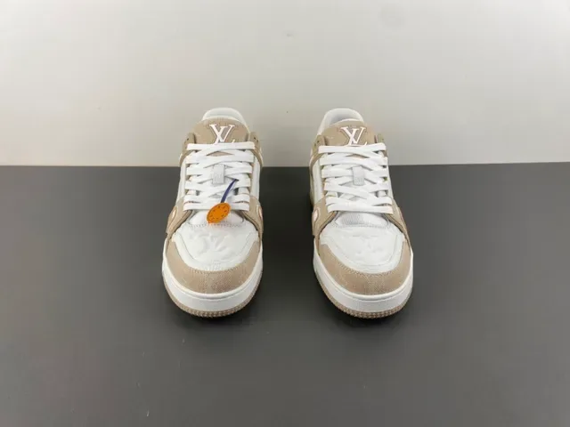 Louis Vuitton LV Trainer Beige White Layered Monogram Leather Textile Overlays Lifestyle Sneakers 11