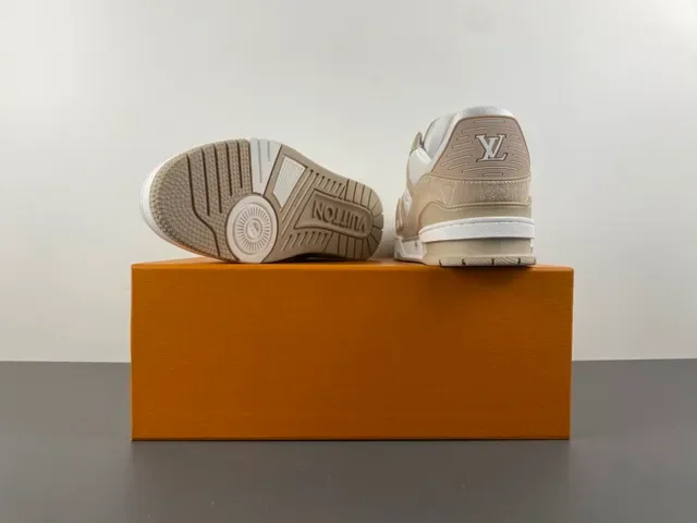 Louis Vuitton LV Trainer Beige White Layered Monogram Leather Textile Overlays Lifestyle Sneakers 15