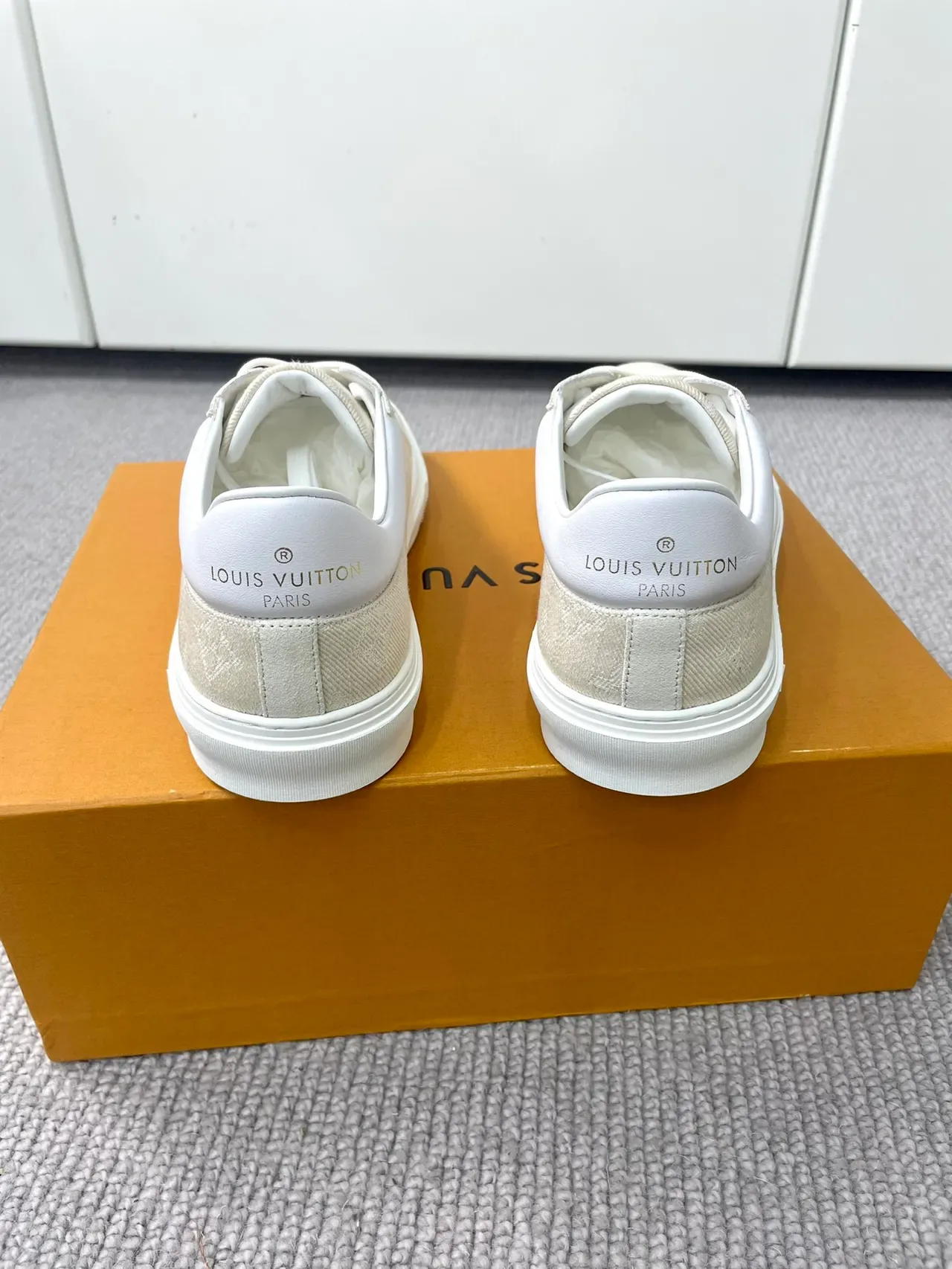 Louis Vuitton LV Trainer Beige White Monogram Canvas Upper Quilted Toe Cap Lifestyle Sneakers 3