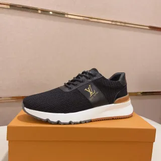 Louis Vuitton LV Trainer Black Beige Knit Upper Leather Side Panel Lifestyle Sneakers