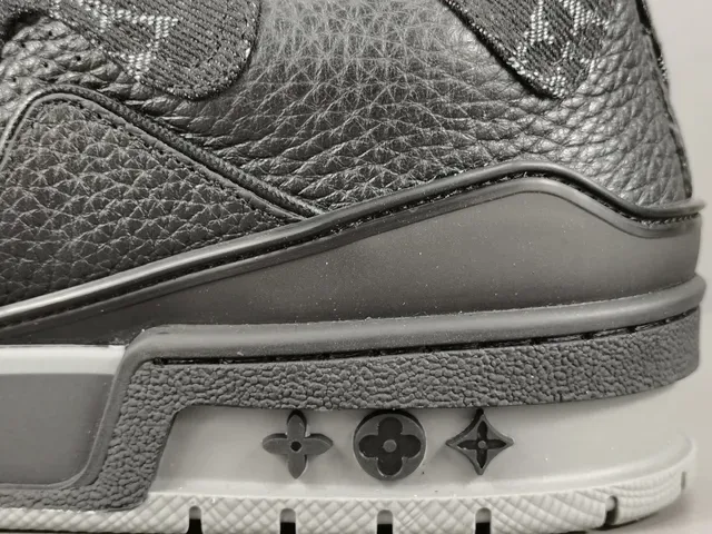 Louis Vuitton LV Trainer Black Gray Monogram-Print Leather Asymmetric Cage Overlay Lifestyle Sneakers 7