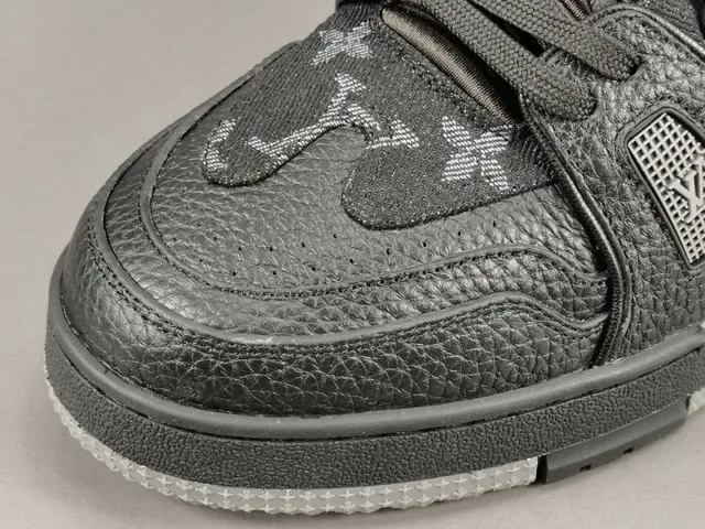 Louis Vuitton LV Trainer Black Gray Monogram-Print Leather Asymmetric Cage Overlay Lifestyle Sneakers 9