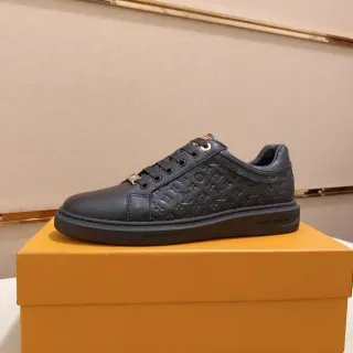 Louis Vuitton LV Trainer Negro Naranja Cuero Monogram-Embossed Low-Top Plataforma Lifestyle Sneakers