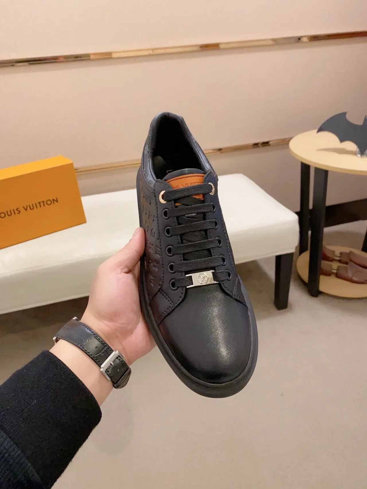 Louis Vuitton LV Trainer Black Orange Monogram-Embossed Leather Low-Top Platform Lifestyle Sneakers 2