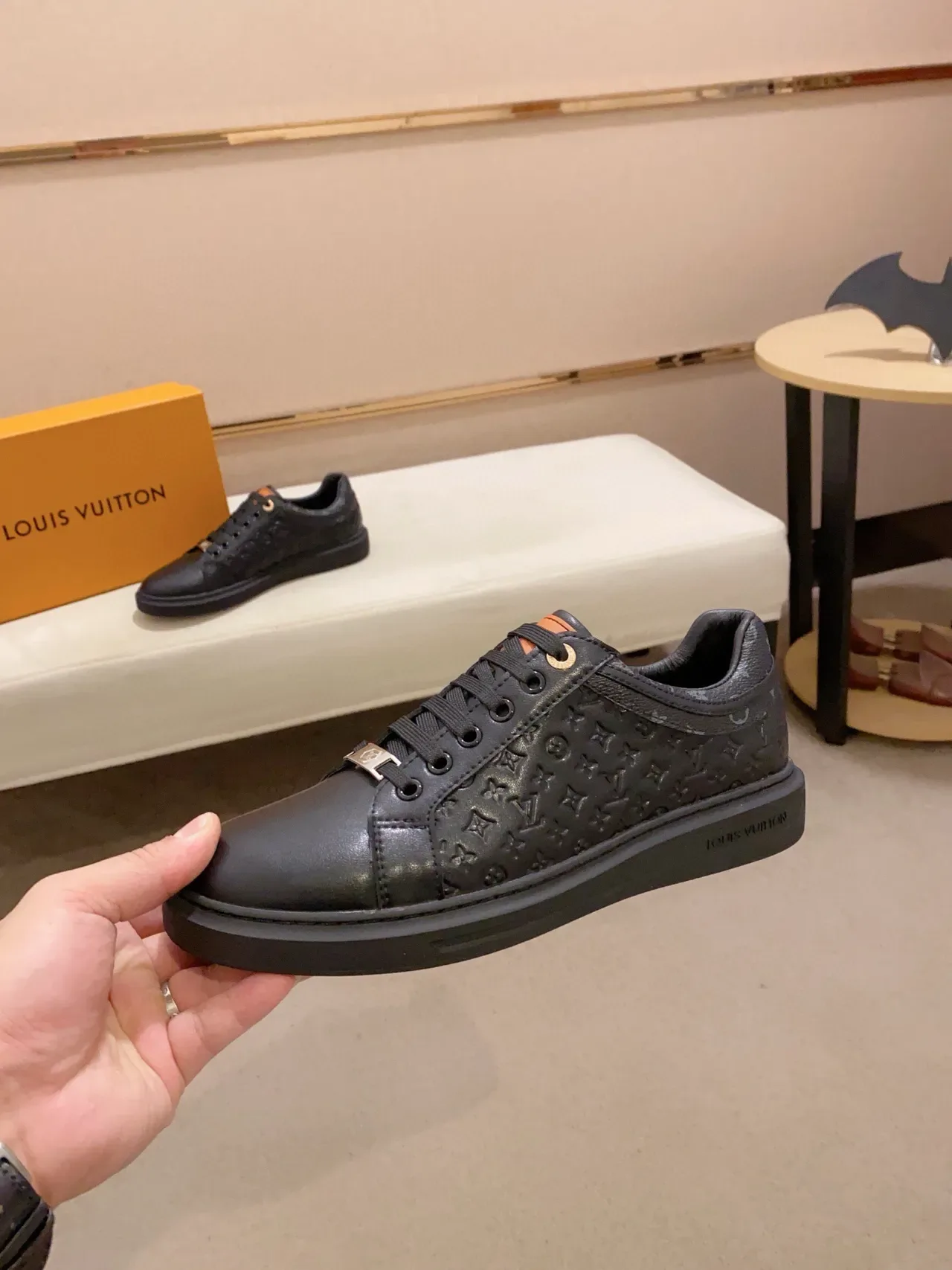 Louis Vuitton LV Trainer Black Orange Monogram-Embossed Leather Low-Top Platform Lifestyle Sneakers 3