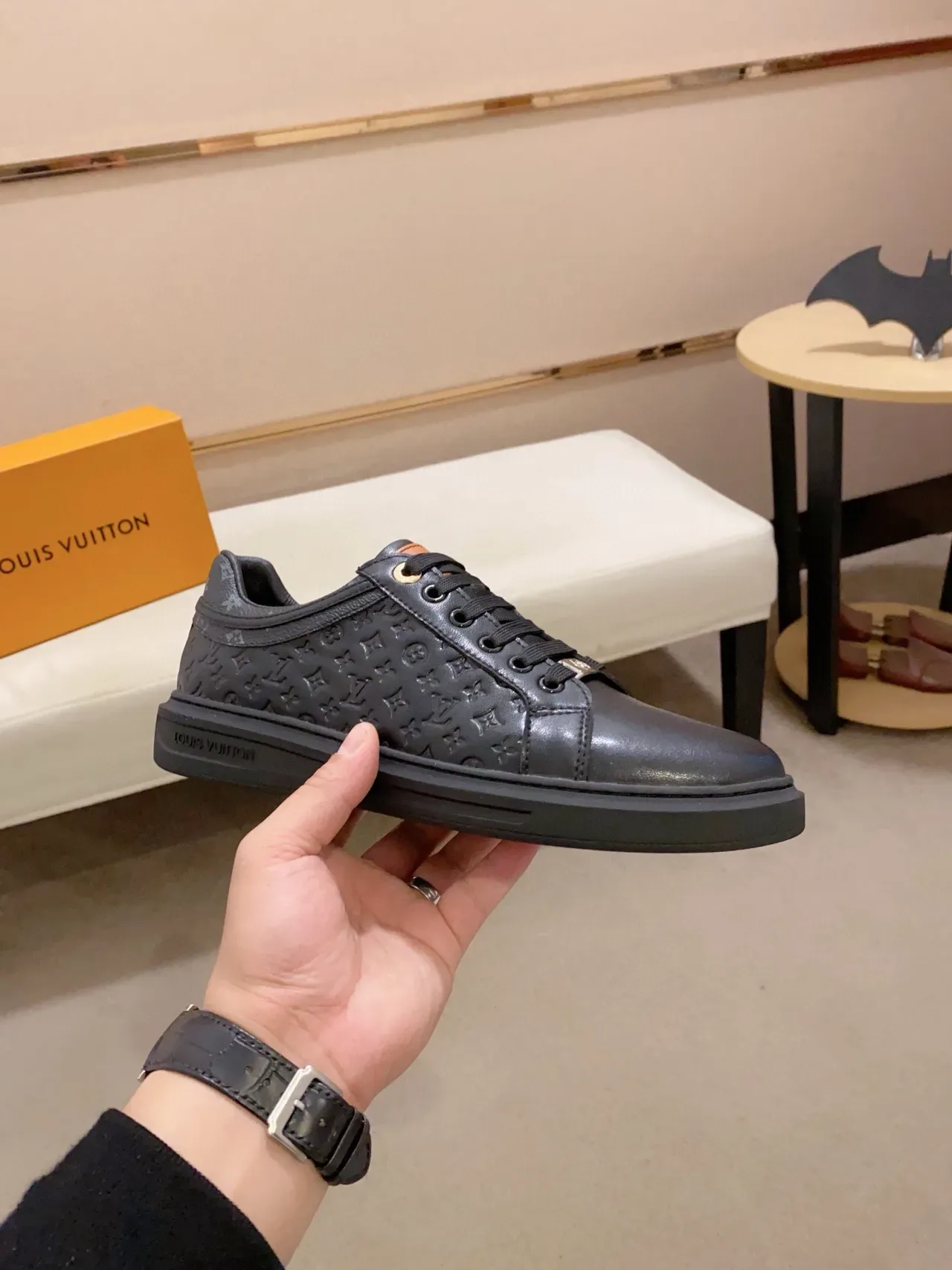Louis Vuitton LV Trainer Black Orange Monogram-Embossed Leather Low-Top Platform Lifestyle Sneakers 4