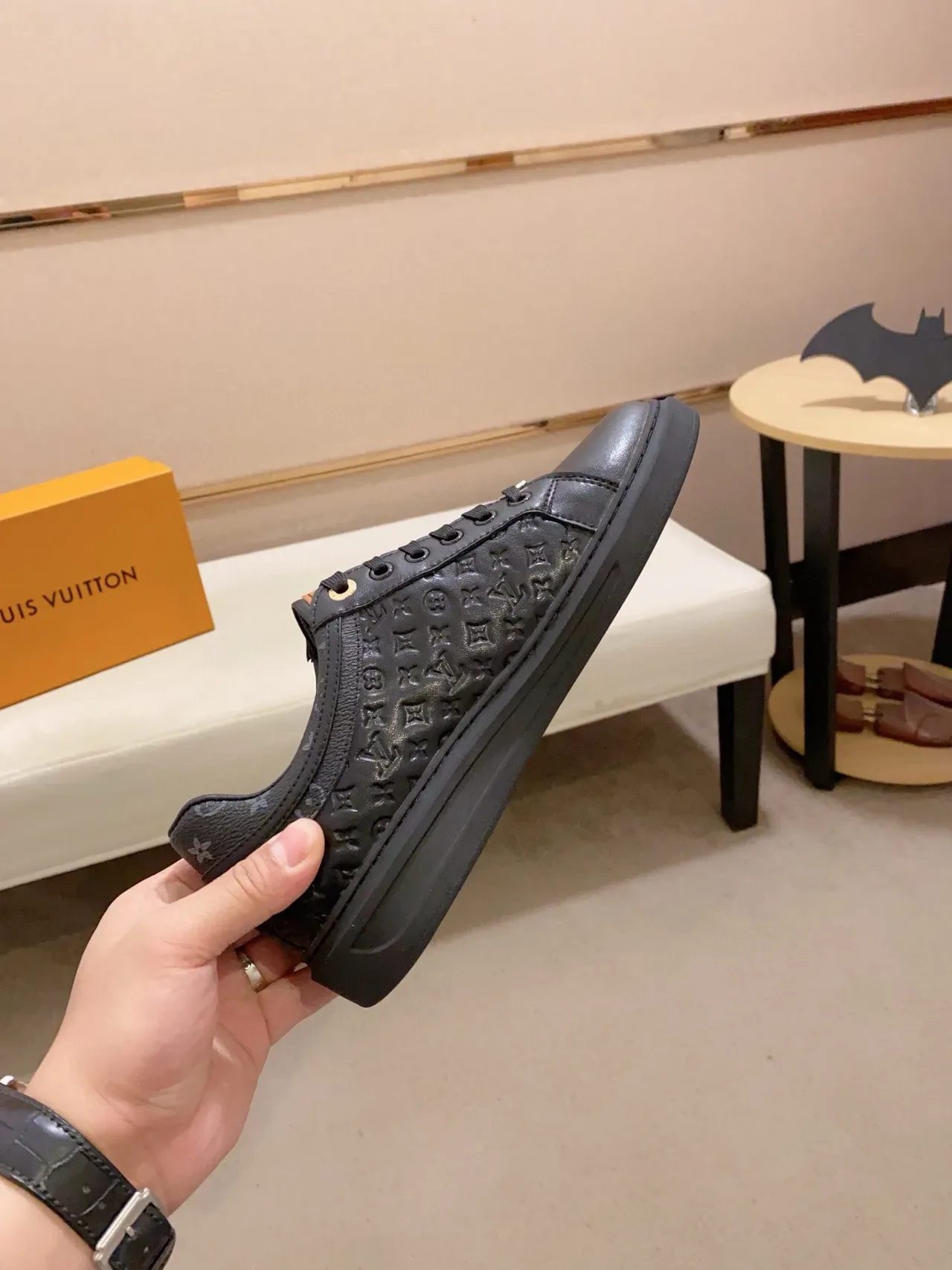 Louis Vuitton LV Trainer Black Orange Monogram-Embossed Leather Low-Top Platform Lifestyle Sneakers 5