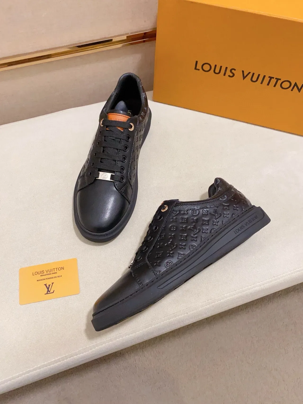 Louis Vuitton LV Trainer Black Orange Monogram-Embossed Leather Low-Top Platform Lifestyle Sneakers 7