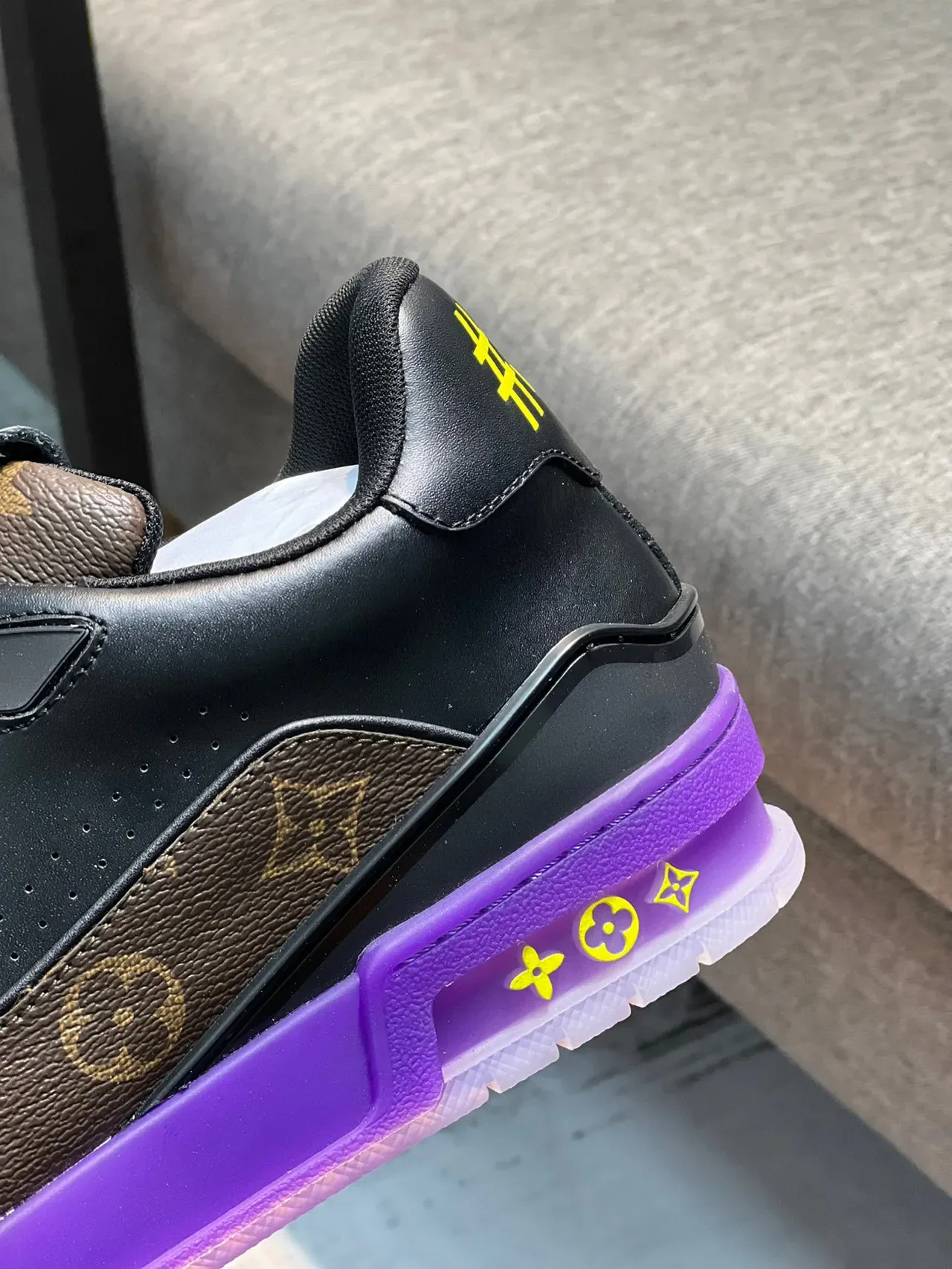 Louis Vuitton LV Trainer Black Purple Monogram Canvas Leather Overlays Lifestyle Sneakers 2