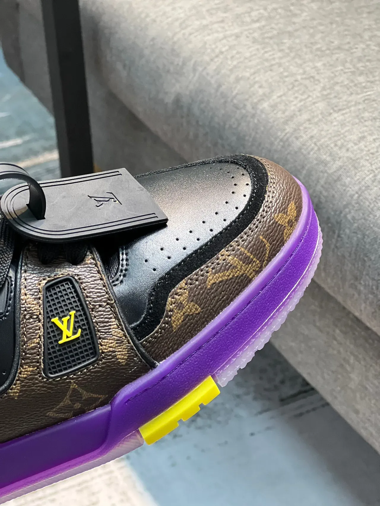 Louis Vuitton LV Trainer Black Purple Monogram Canvas Leather Overlays Lifestyle Sneakers 4