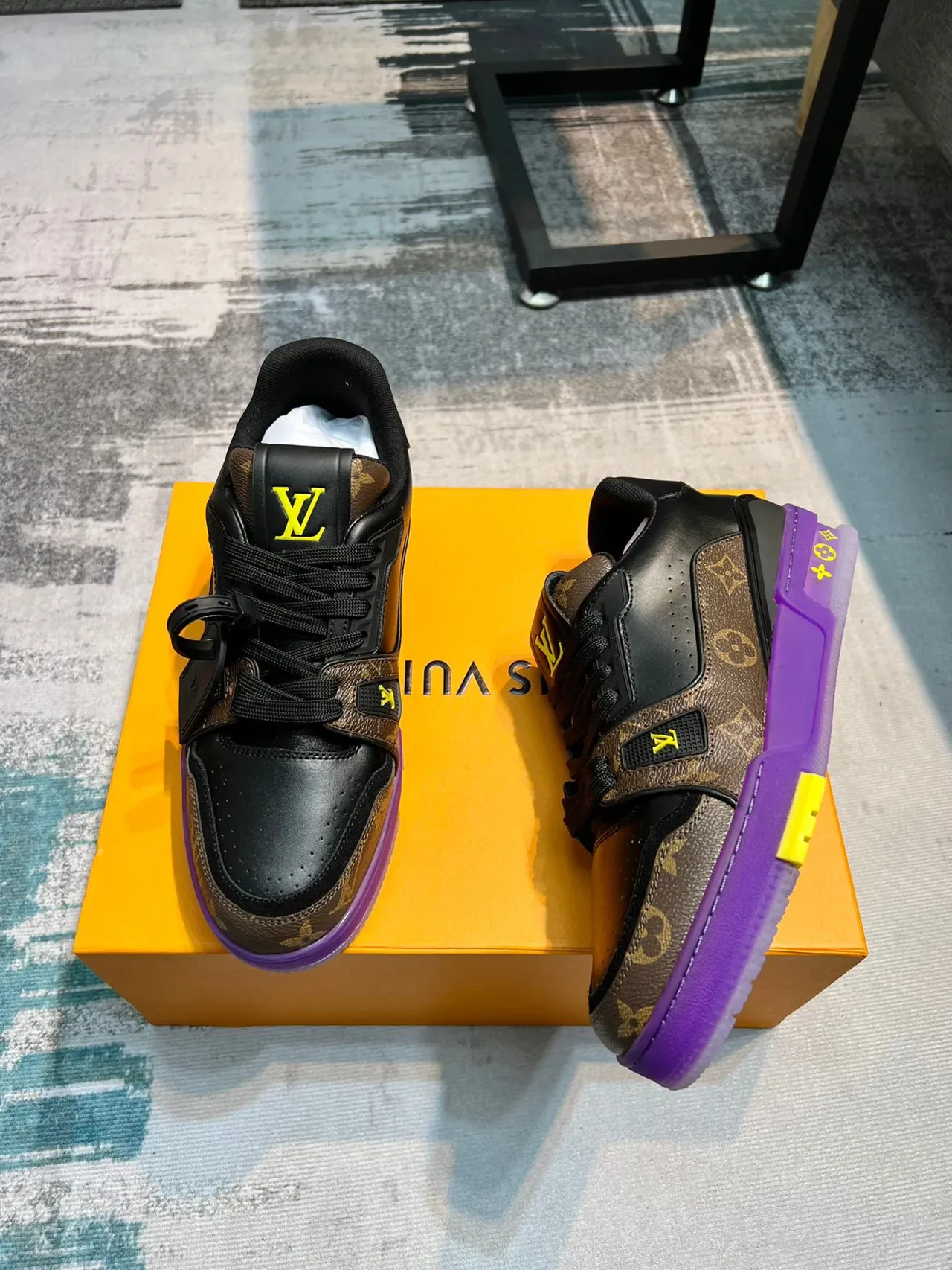 Louis Vuitton LV Trainer Black Purple Monogram Canvas Leather Overlays Lifestyle Sneakers 5