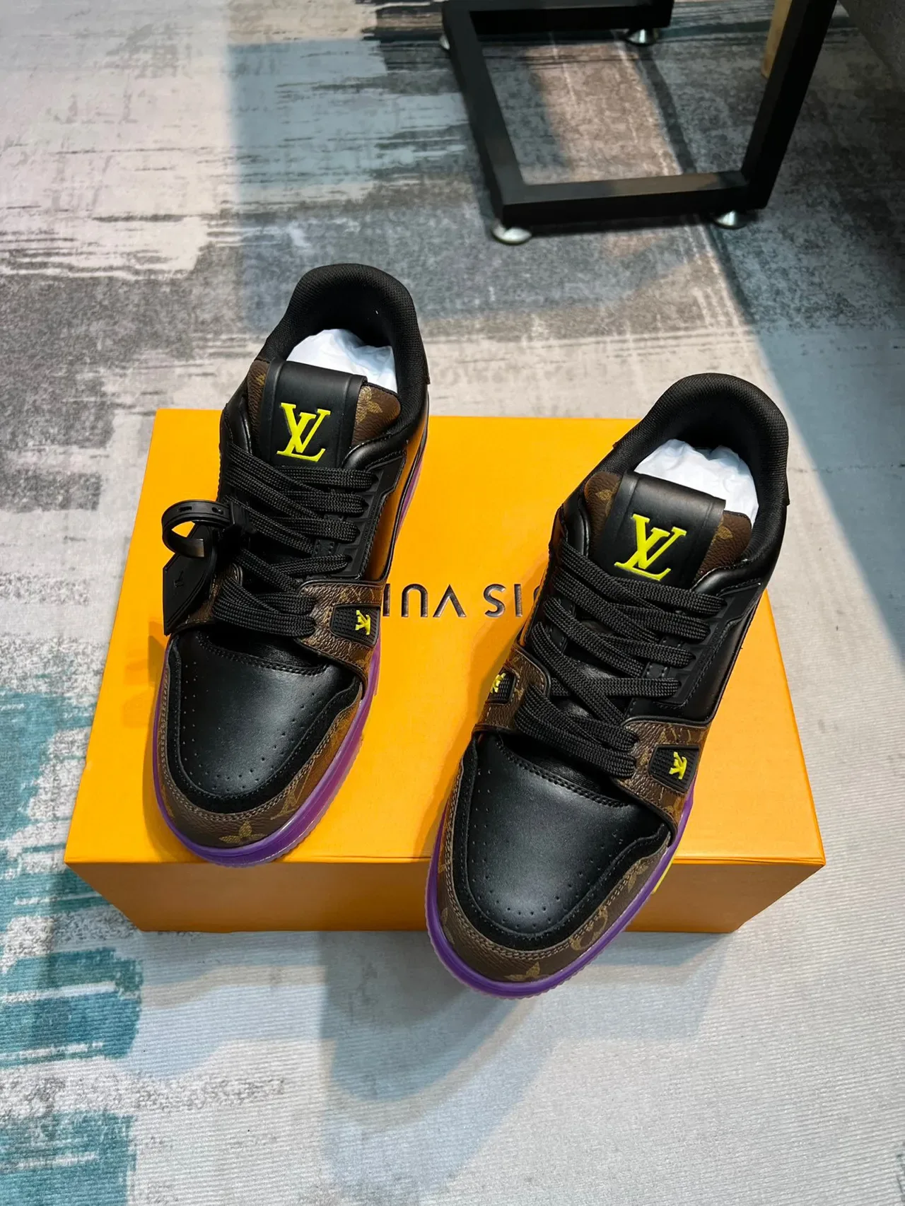 Louis Vuitton LV Trainer Black Purple Monogram Canvas Leather Overlays Lifestyle Sneakers 6