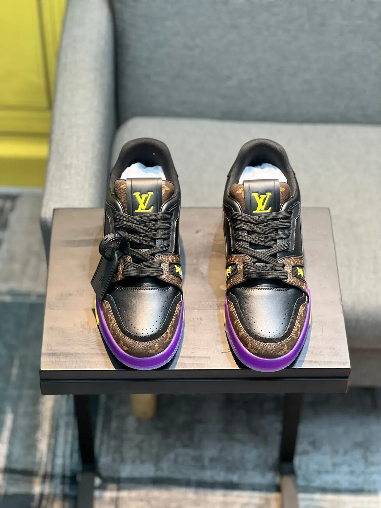 Louis Vuitton LV Trainer Black Purple Monogram Canvas Leather Overlays Lifestyle Sneakers 7