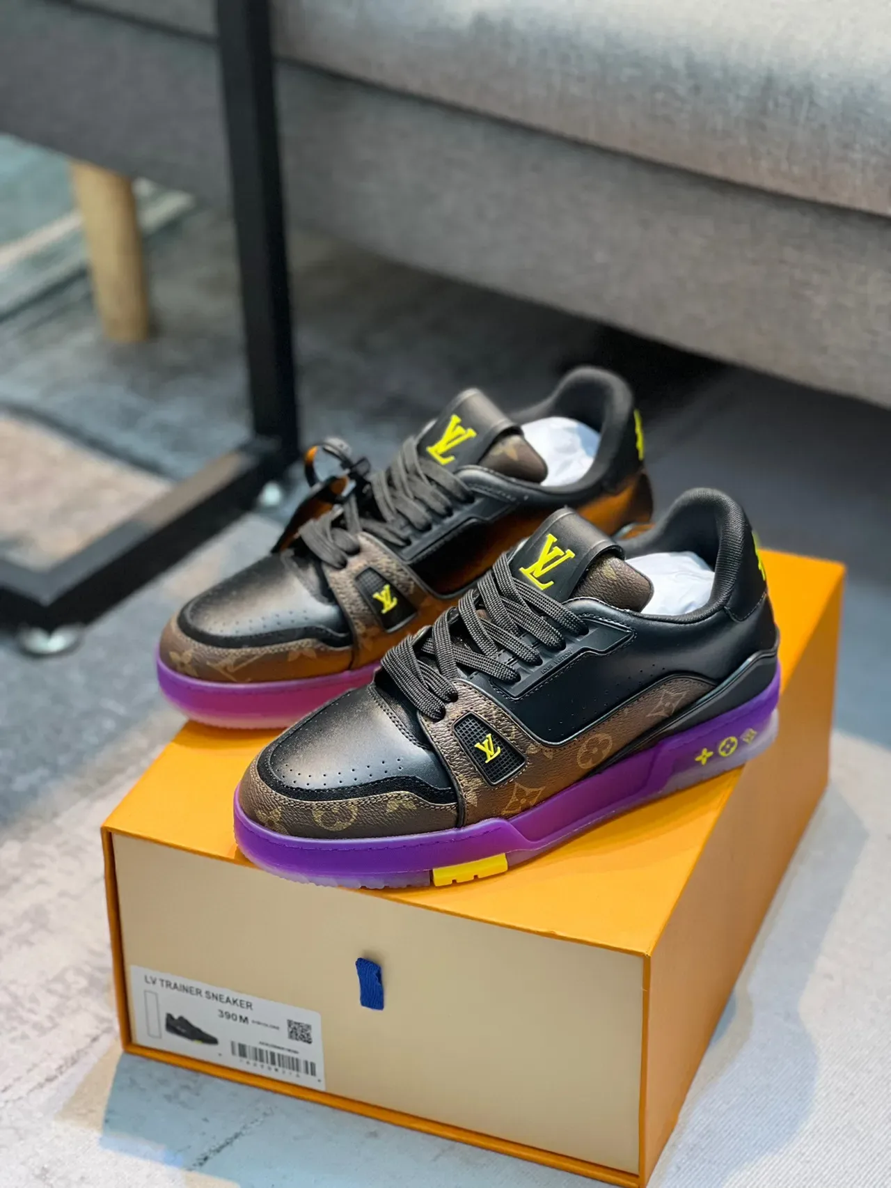 Louis Vuitton LV Trainer Black Purple Monogram Canvas Leather Overlays Lifestyle Sneakers 8