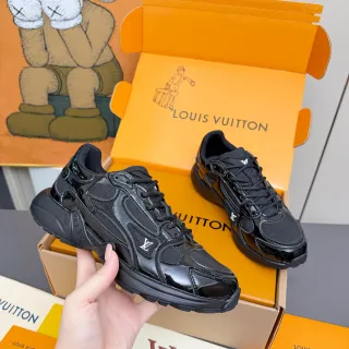 Louis Vuitton LV Trainer ظل أسود طبقة جلد بوليشي كوركي سنيكرز