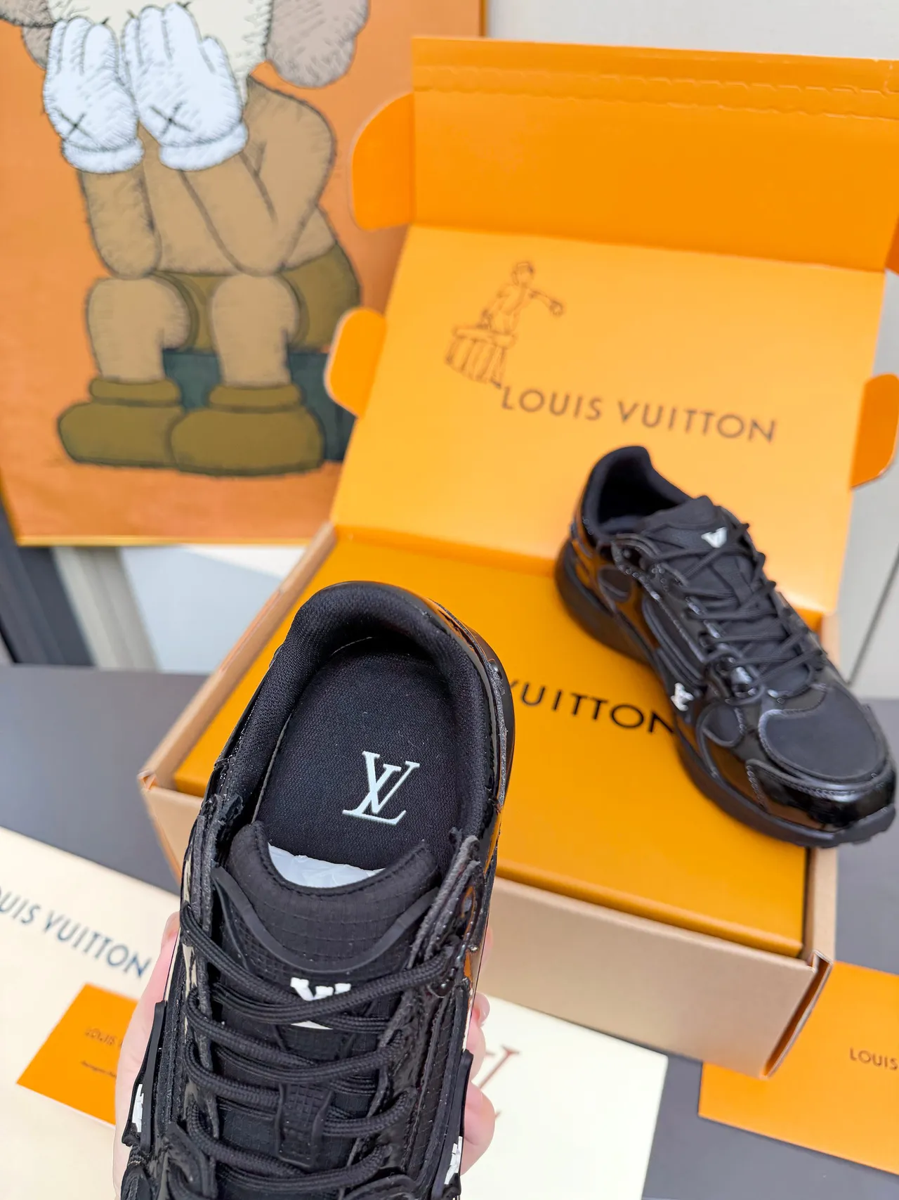 Louis Vuitton LV Trainer Black Silhouette Patent Leather Overlay Chunky Sneakers 2
