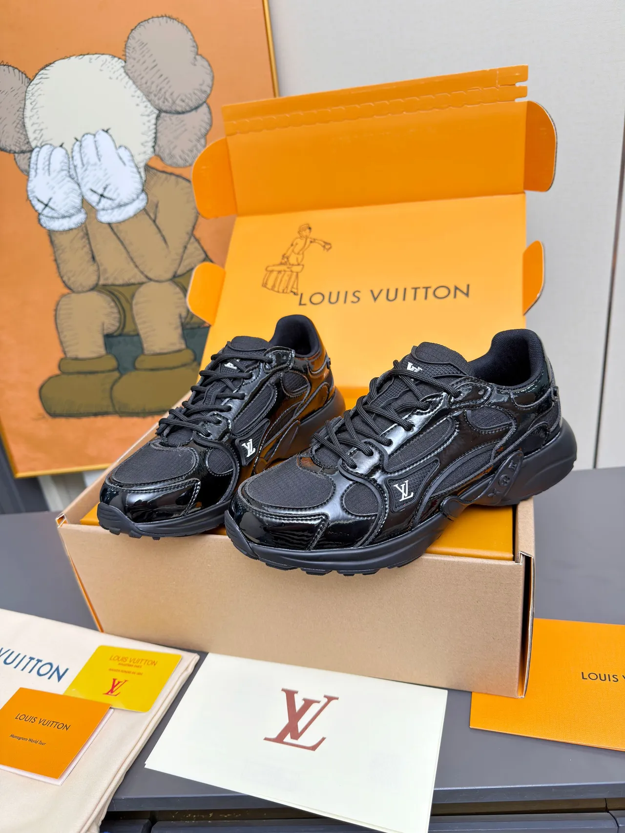Louis Vuitton LV Trainer Black Silhouette Patent Leather Overlay Chunky Sneakers 3
