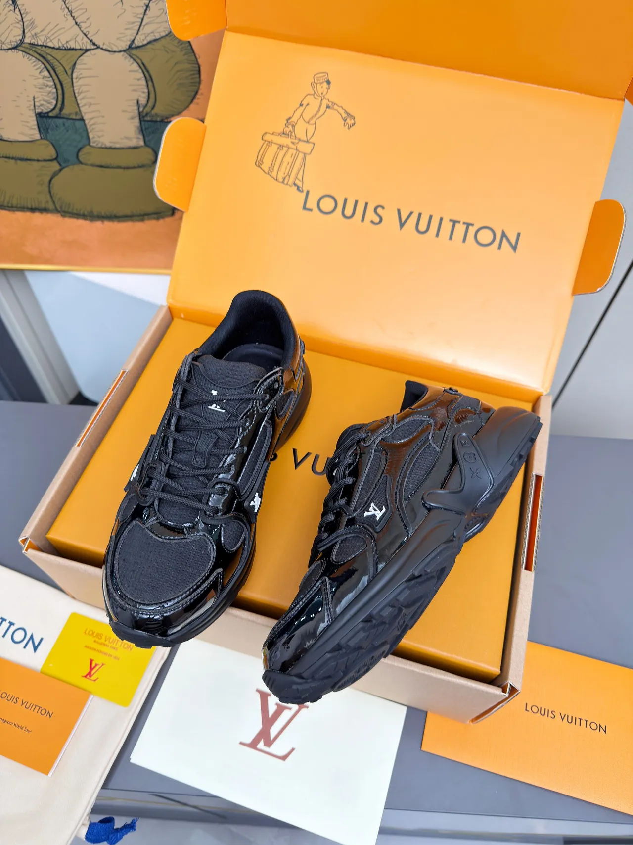 Louis Vuitton LV Trainer Black Silhouette Patent Leather Overlay Chunky Sneakers 4