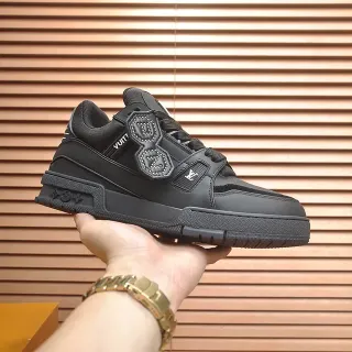 Louis Vuitton LV Trainer Black Silver Monochrome Studded Strap System Lifestyle Sneakers