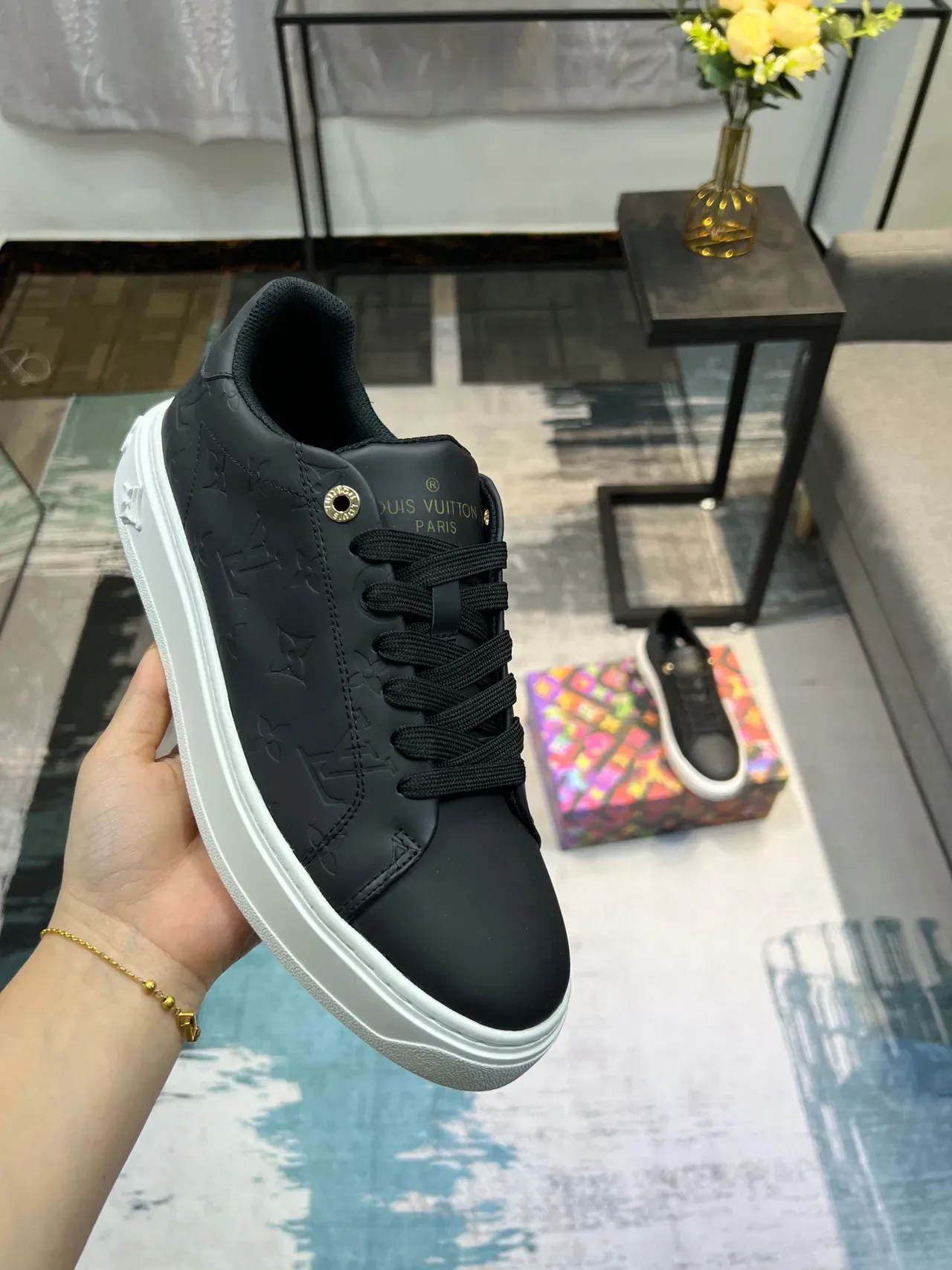 Louis Vuitton LV Trainer Black White Monogram-Embossed Leather Low-Top Platform Lifestyle Sneakers 2