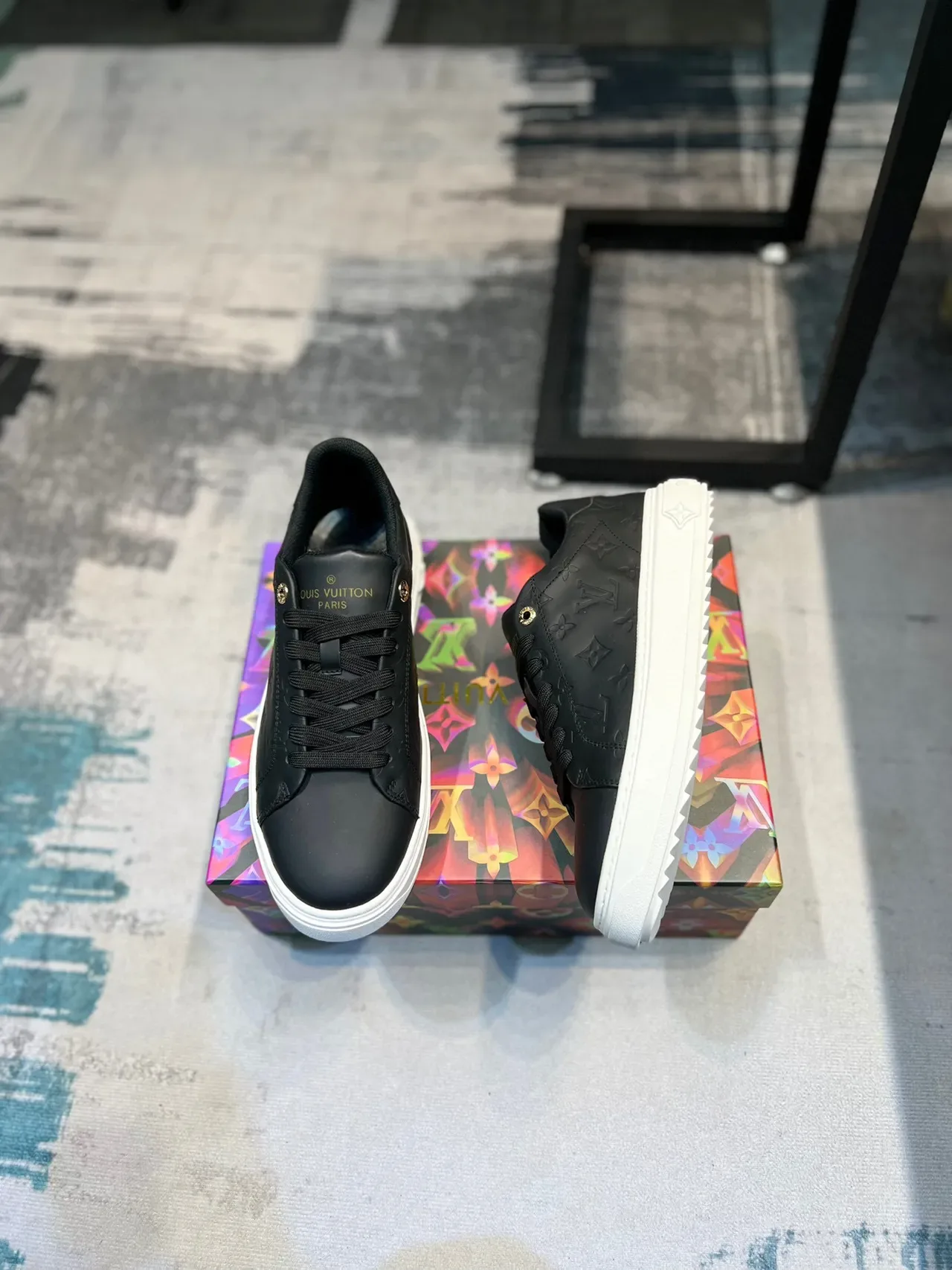 Louis Vuitton LV Trainer Black White Monogram-Embossed Leather Low-Top Platform Lifestyle Sneakers 5
