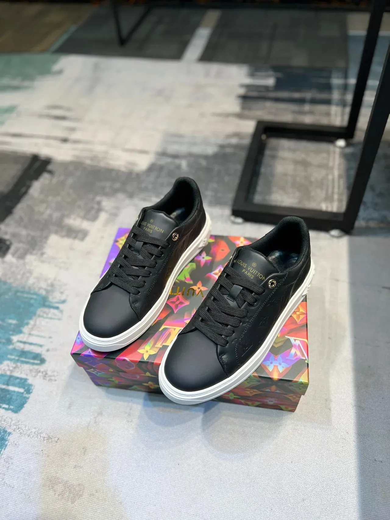 Louis Vuitton LV Trainer Black White Monogram-Embossed Leather Low-Top Platform Lifestyle Sneakers 6