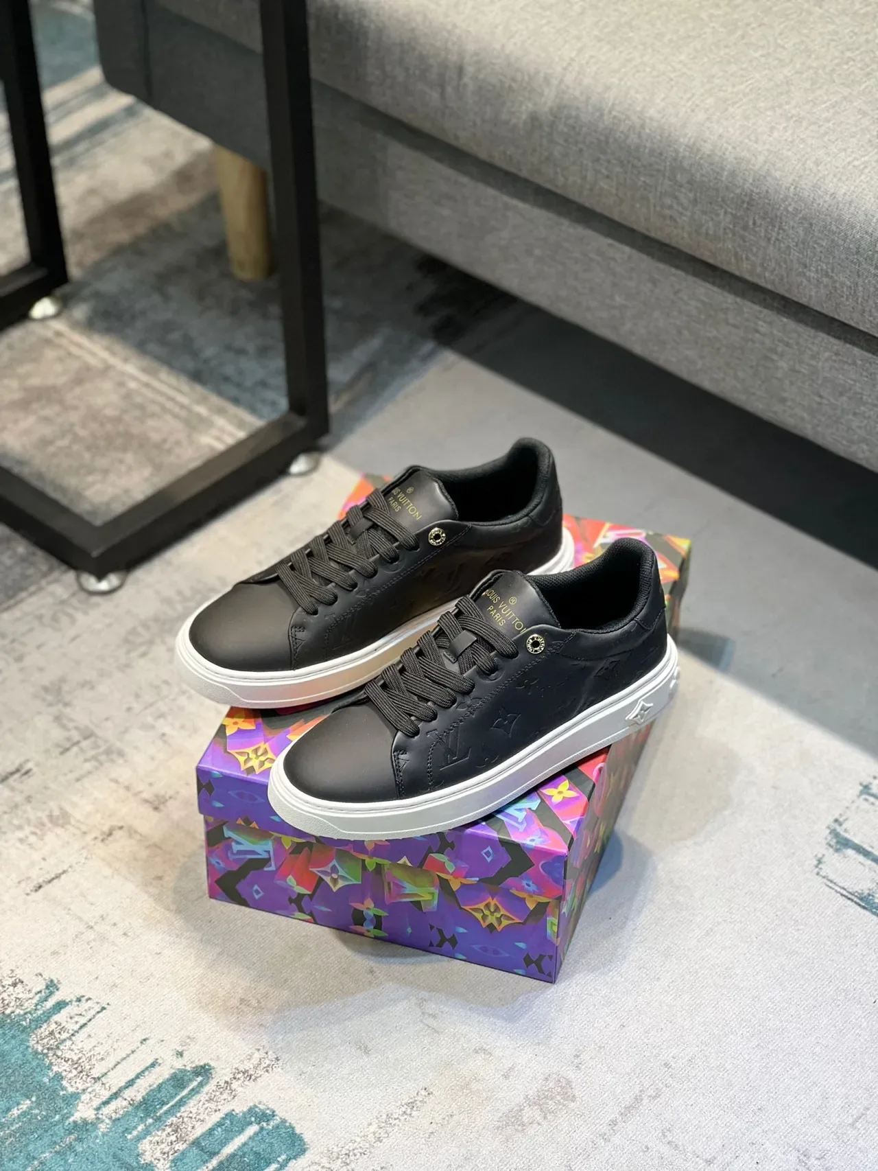 Louis Vuitton LV Trainer Black White Monogram-Embossed Leather Low-Top Platform Lifestyle Sneakers 7