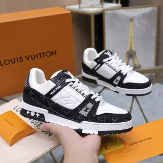 Louis Vuitton LV Trainer Black White Monogrammed Textile Quilted Leather Panel Lifestyle Sneakers