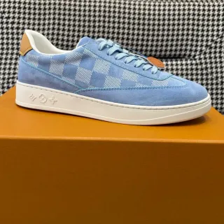 Louis Vuitton LV Trainer Blue Beige Suede Upper Damier Checkered Pattern Lifestyle Sneakers
