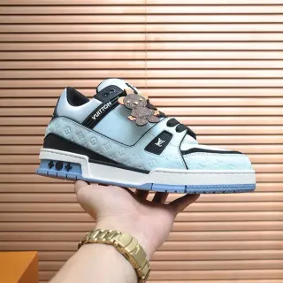 Louis Vuitton LV Trainer Blue Black Monogram-Embossed Leather Layered Cage Strap zapatillas lifestyle