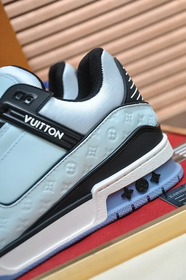 Louis Vuitton LV Trainer Blue Black Monogram-Embossed Leather Layered Cage Strap Lifestyle Sneakers 2