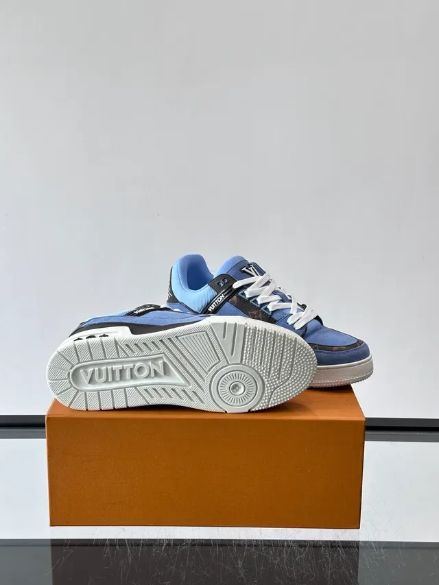 Louis Vuitton LV Trainer Blue Black Suede Upper Monogram Canvas Panels Lifestyle Sneakers 2