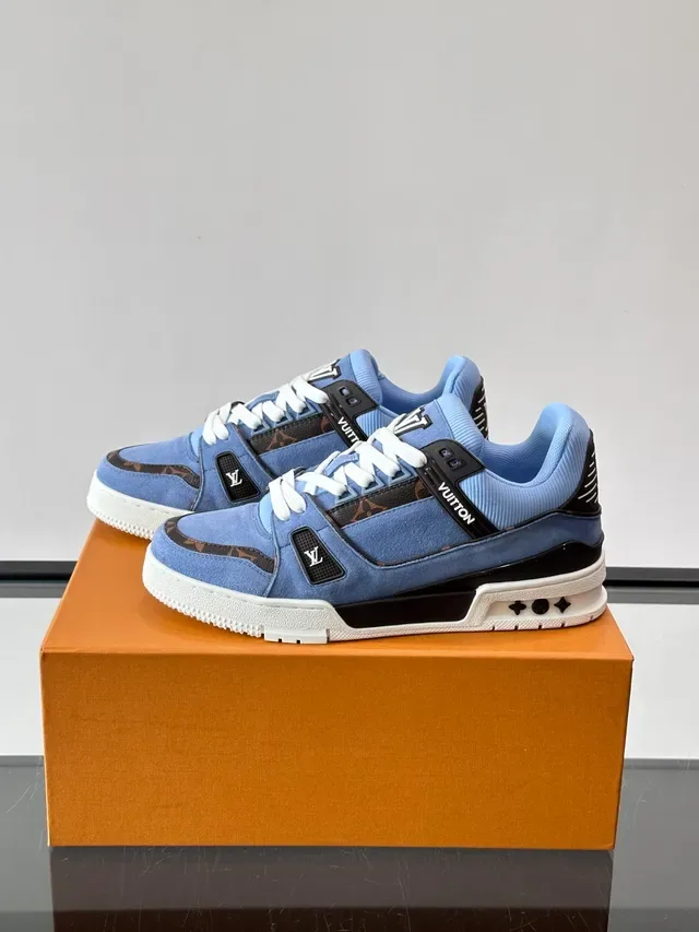 Louis Vuitton LV Trainer Blue Black Suede Upper Monogram Canvas Panels Lifestyle Sneakers 5