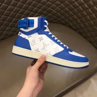 Louis Vuitton LV Trainer Blue White High-Top Monogram Canvas Lifestyle Sneakers