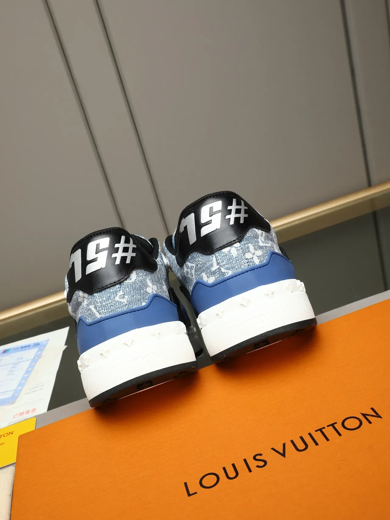 Louis Vuitton LV Trainer Blue White Monogram Canvas Star-Embossed Midsole Lifestyle Sneakers 3