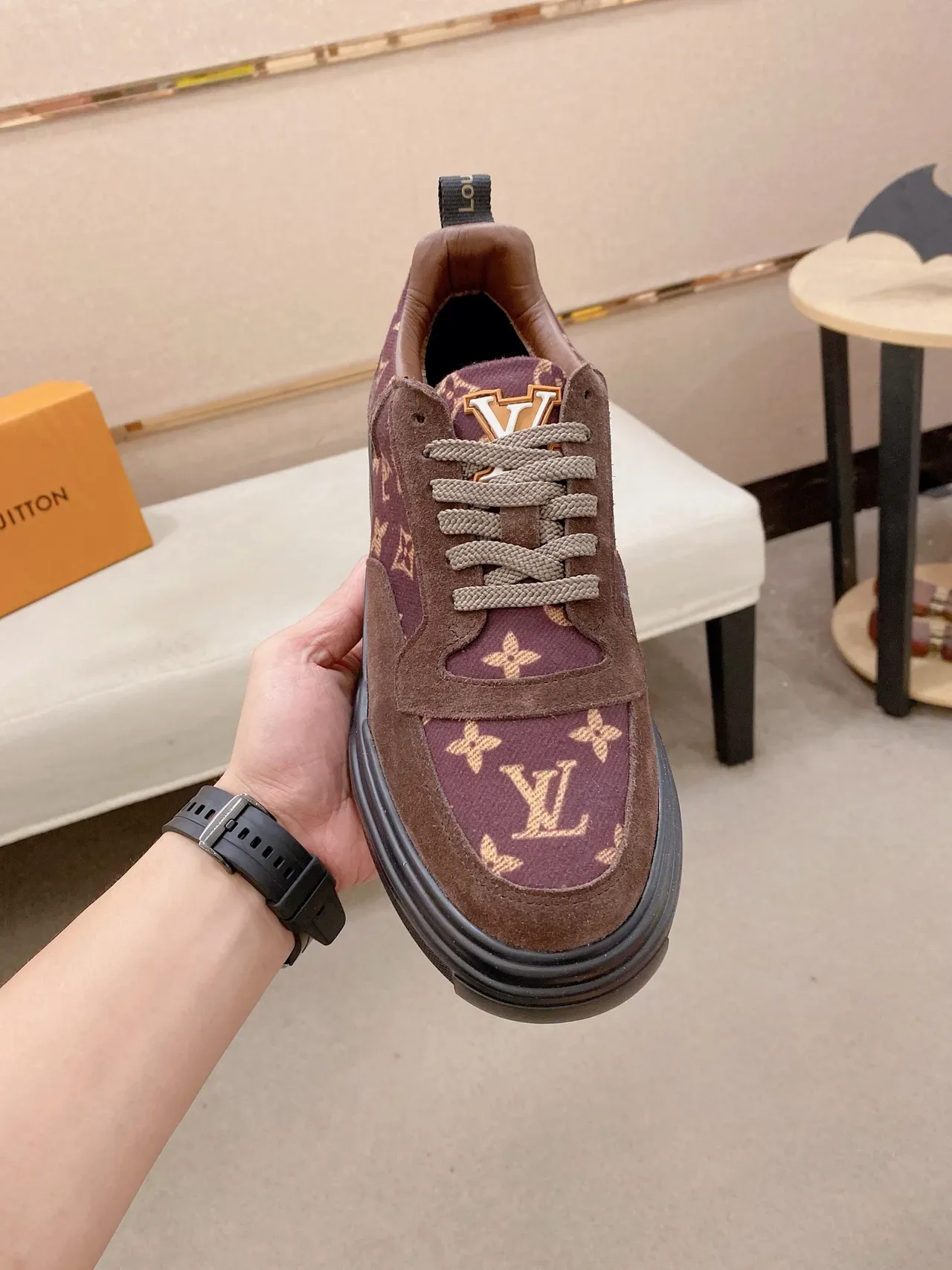 Louis Vuitton LV Trainer Burgundy Brown Monogram Canvas Suede Overlays Lifestyle Sneakers 5