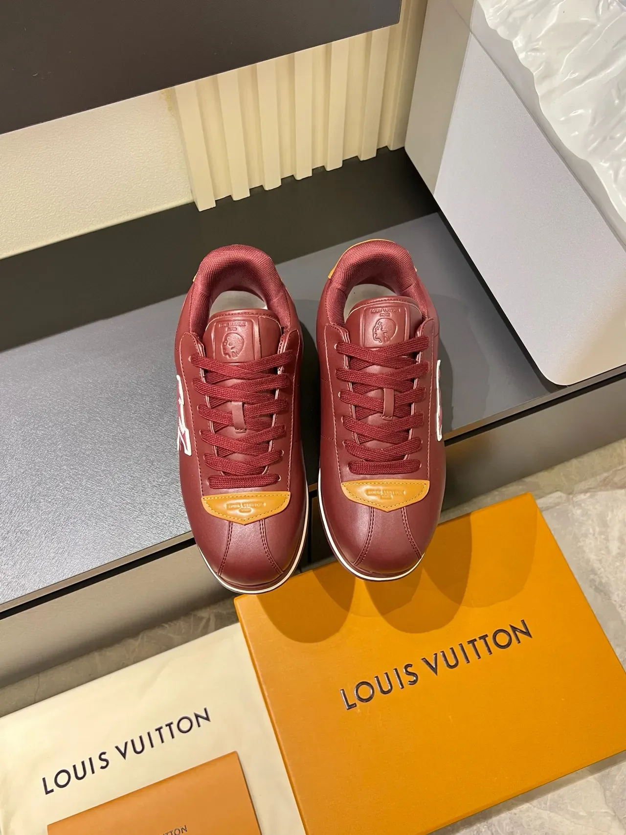 Louis Vuitton LV Trainer Burgundy Orange Leather Upper Embroidered Monogram Lifestyle Sneakers 2