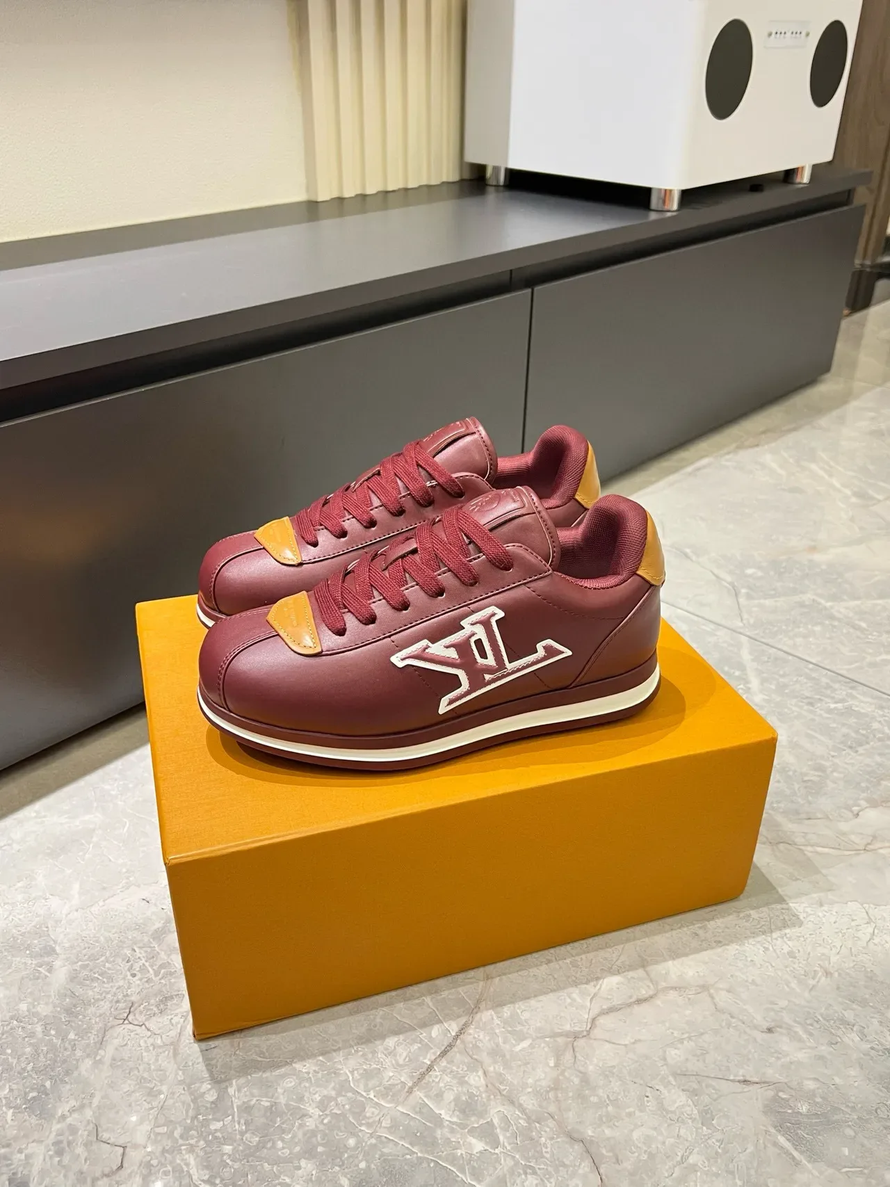 Louis Vuitton LV Trainer Burgundy Orange Leather Upper Embroidered Monogram Lifestyle Sneakers 3