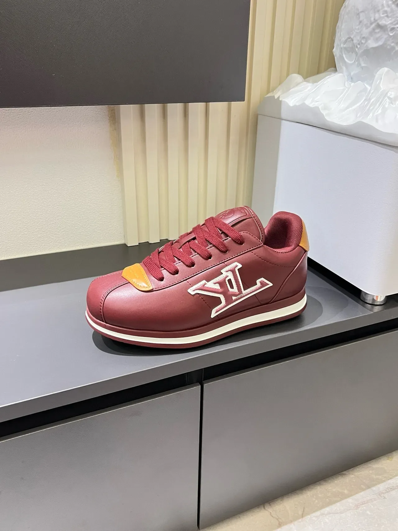 Louis Vuitton LV Trainer Burgundy Orange Leather Upper Embroidered Monogram Lifestyle Sneakers 5