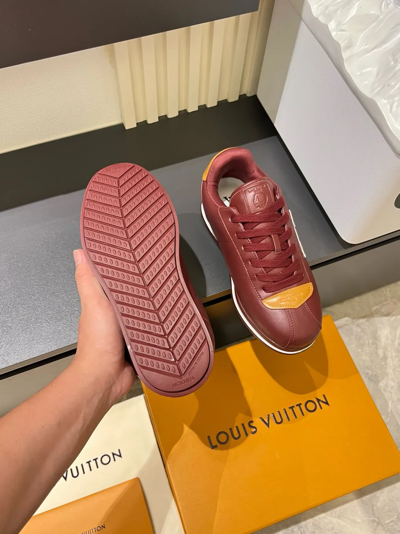 Louis Vuitton LV Trainer Burgundy Orange Leather Upper Embroidered Monogram Lifestyle Sneakers 7