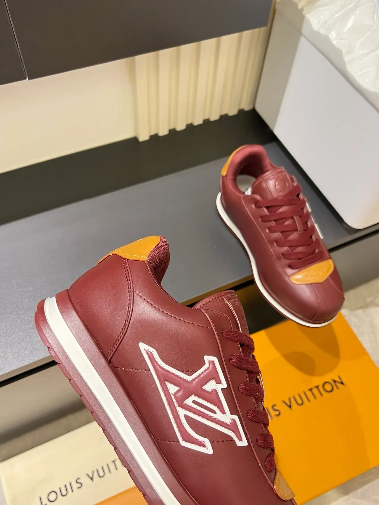 Louis Vuitton LV Trainer Burgundy Orange Leather Upper Embroidered Monogram Lifestyle Sneakers 8