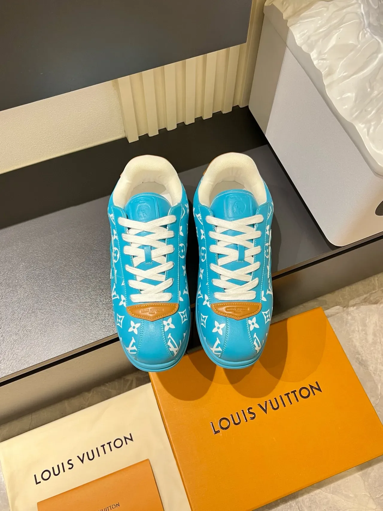 Louis Vuitton LV Trainer Cyan Blue Monogram Leather Lifestyle Sneakers 2