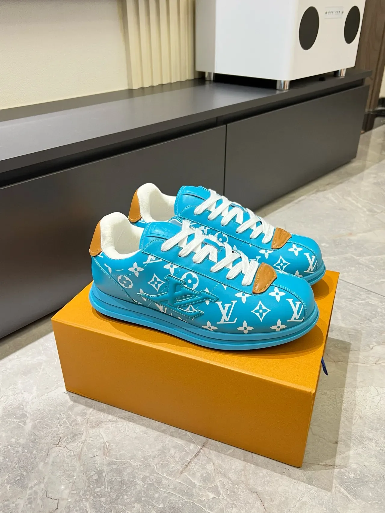 Louis Vuitton LV Trainer Cyan Blue Monogram Leather Lifestyle Sneakers 3