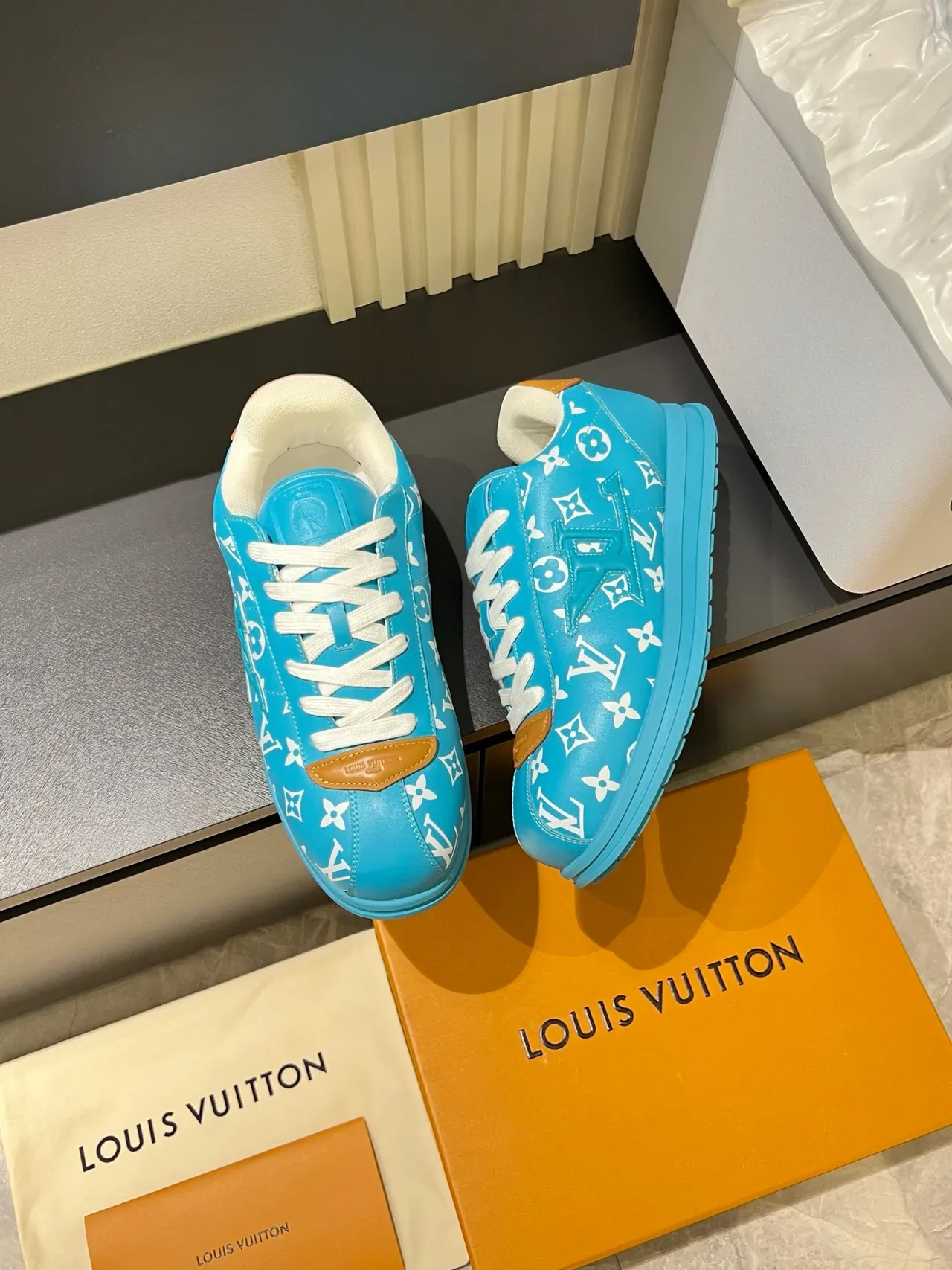 Louis Vuitton LV Trainer Cyan Blue Monogram Leather Lifestyle Sneakers 4